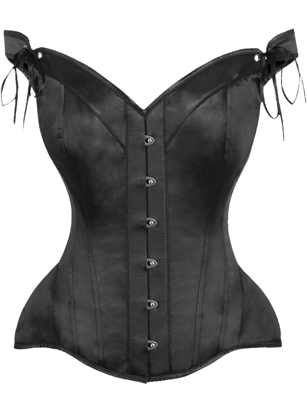Black Satin Overbust Corset with Lace-Tie Straps